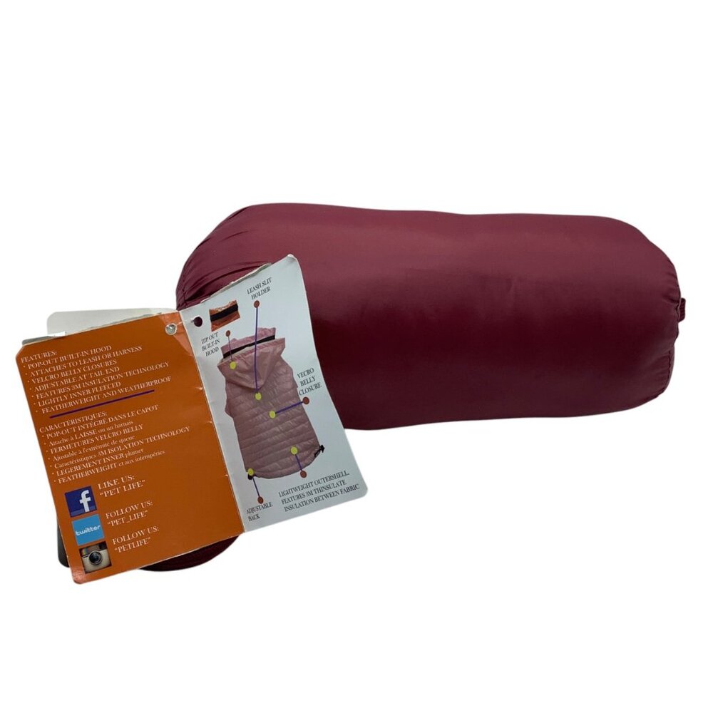 Pet Life Lightweight‎ Dog Jacket Hood Adjustable Fit Large Red Waterproof NEW